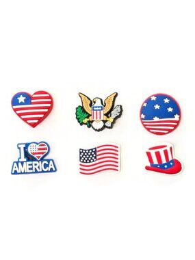 PATRIOTIC SHOE CHARM COLLECTION (Pack of 6) Fits Both Shoelaces and Clogs